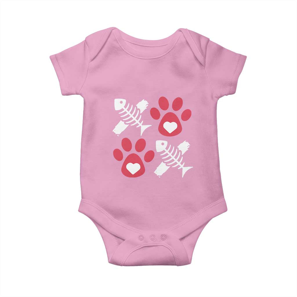 Valentine's Day Cat Lover Baby Onesie Cute Kitten Paw XO TS09 Light Pink Print Your Wear