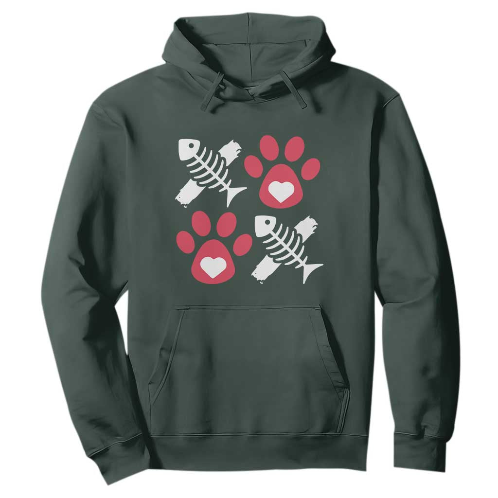 Valentine's Day Cat Lover Hoodie Cute Kitten Paw XO TS09 Dark Forest Green Print Your Wear