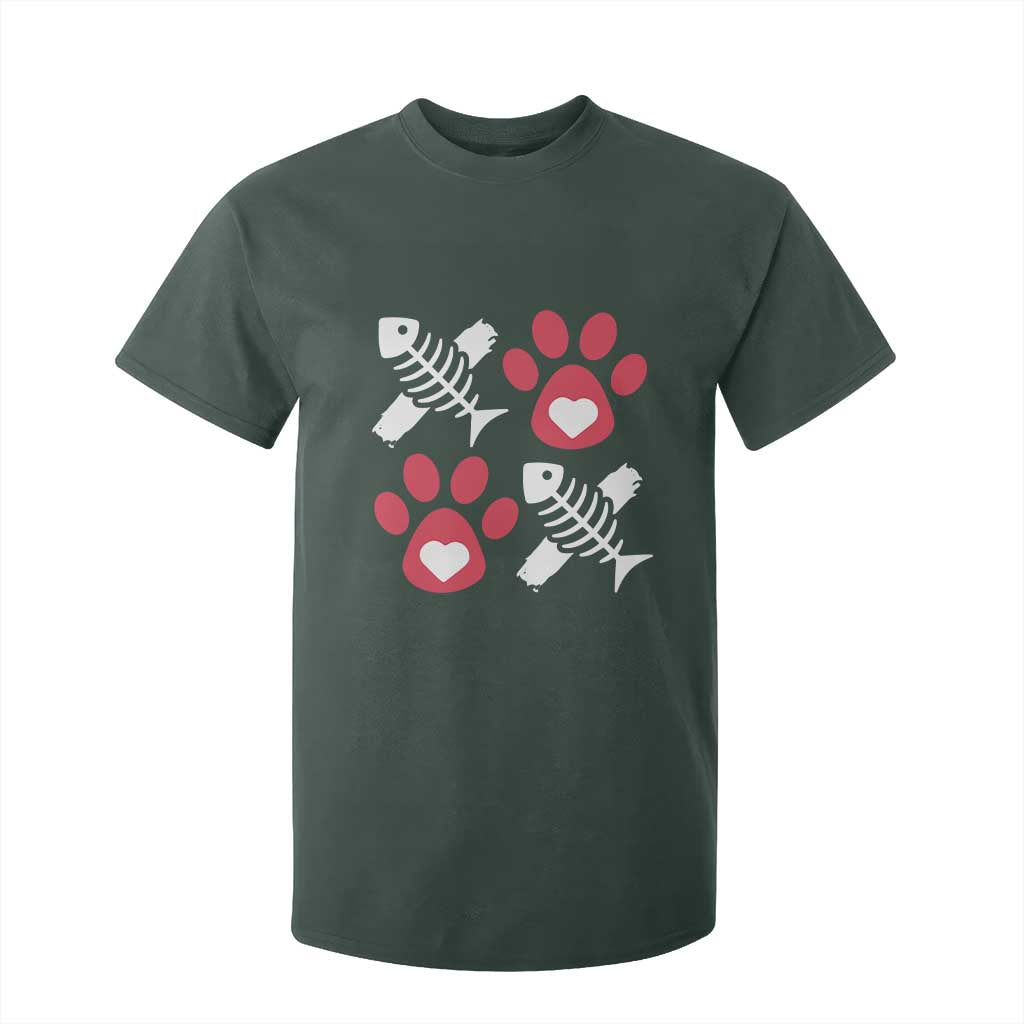 Valentine's Day Cat Lover T Shirt For Kid Cute Kitten Paw XO TS09 Dark Forest Green Print Your Wear