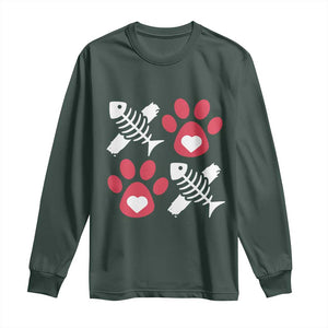 Valentine's Day Cat Lover Long Sleeve Shirt Cute Kitten Paw XO TS09 Dark Forest Green Print Your Wear