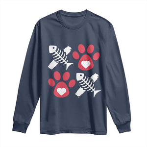 Valentine's Day Cat Lover Long Sleeve Shirt Cute Kitten Paw XO TS09 Navy Print Your Wear