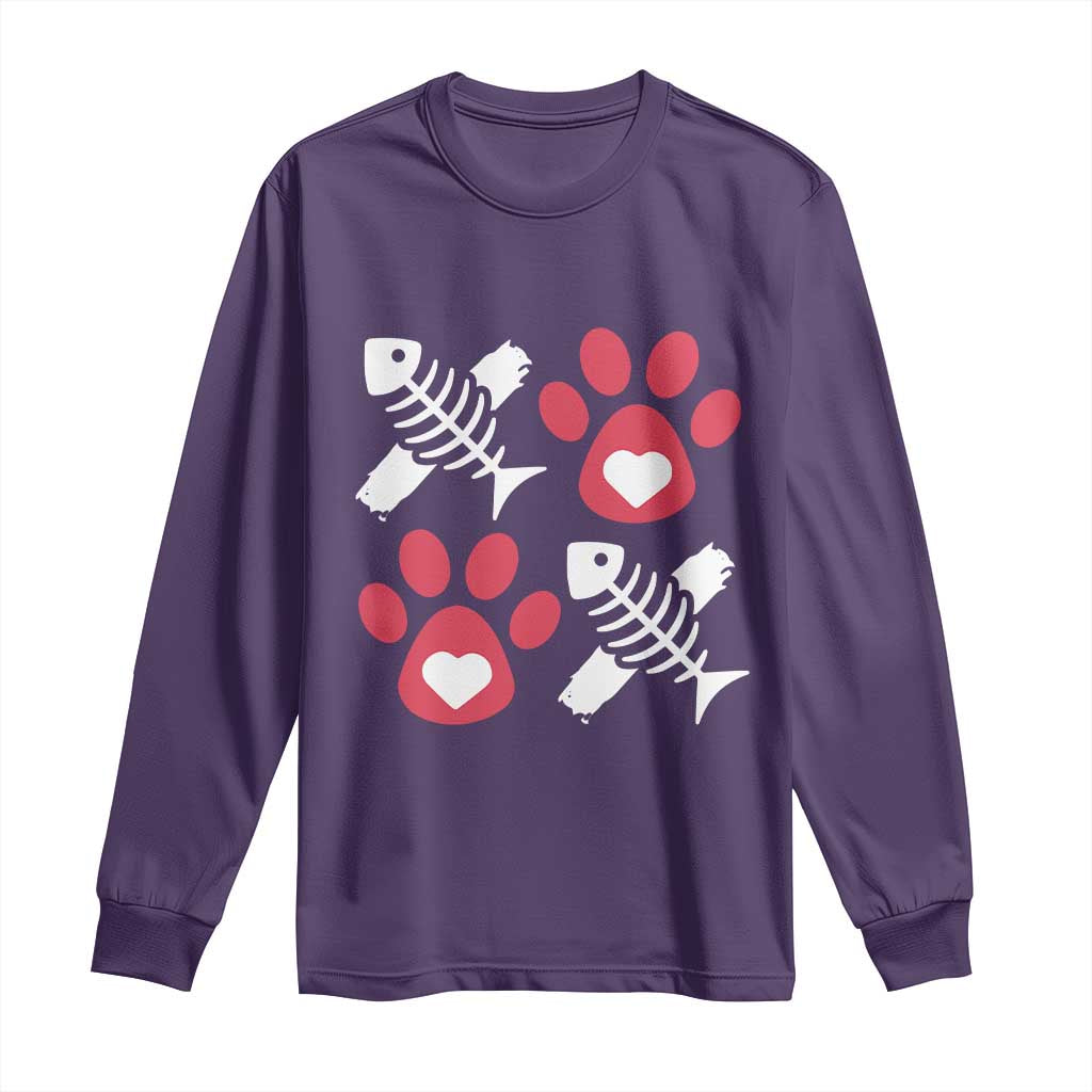 Valentine's Day Cat Lover Long Sleeve Shirt Cute Kitten Paw XO TS09 Purple Print Your Wear