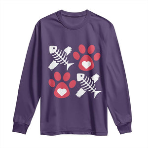 Valentine's Day Cat Lover Long Sleeve Shirt Cute Kitten Paw XO TS09 Purple Print Your Wear
