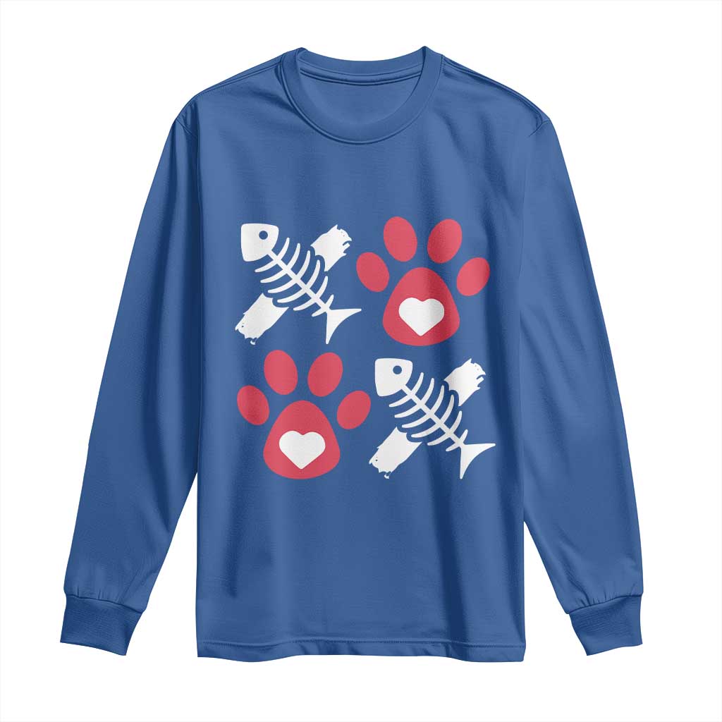 Valentine's Day Cat Lover Long Sleeve Shirt Cute Kitten Paw XO TS09 Royal Blue Print Your Wear