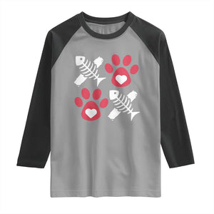 Valentine's Day Cat Lover Raglan Shirt Cute Kitten Paw XO TS09 Sport Gray Black Print Your Wear