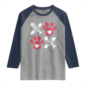 Valentine's Day Cat Lover Raglan Shirt Cute Kitten Paw XO TS09 Sport Gray Navy Print Your Wear