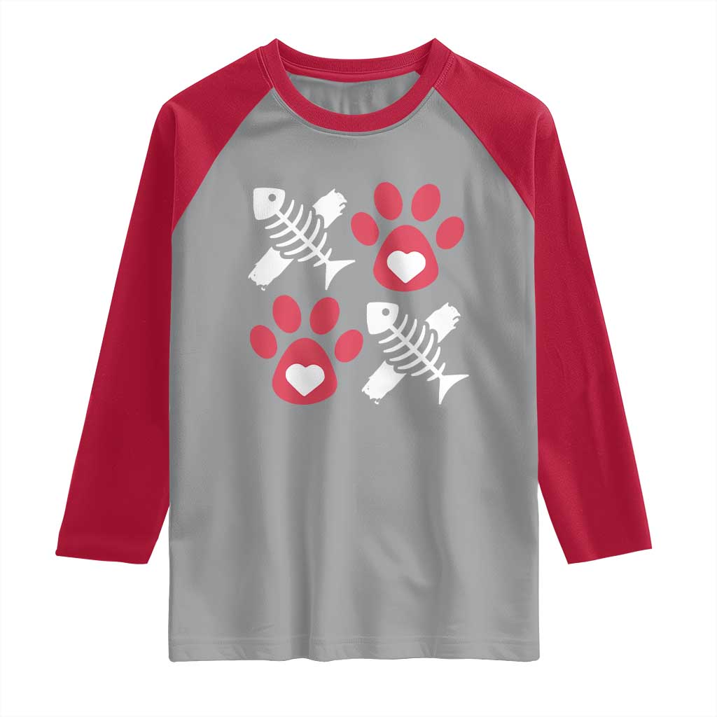 Valentine's Day Cat Lover Raglan Shirt Cute Kitten Paw XO TS09 Sport Gray Red Print Your Wear
