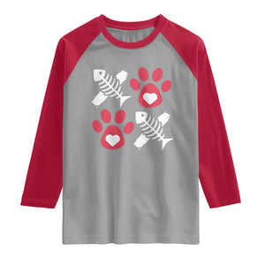 Valentine's Day Cat Lover Raglan Shirt Cute Kitten Paw XO TS09 Sport Gray Red Print Your Wear