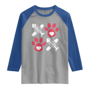 Valentine's Day Cat Lover Raglan Shirt Cute Kitten Paw XO TS09 Sport Gray Royal Print Your Wear