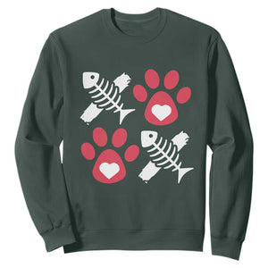 Valentine's Day Cat Lover Sweatshirt Cute Kitten Paw XO TS09 Dark Forest Green Print Your Wear