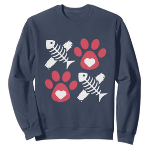 Valentine's Day Cat Lover Sweatshirt Cute Kitten Paw XO TS09 Navy Print Your Wear