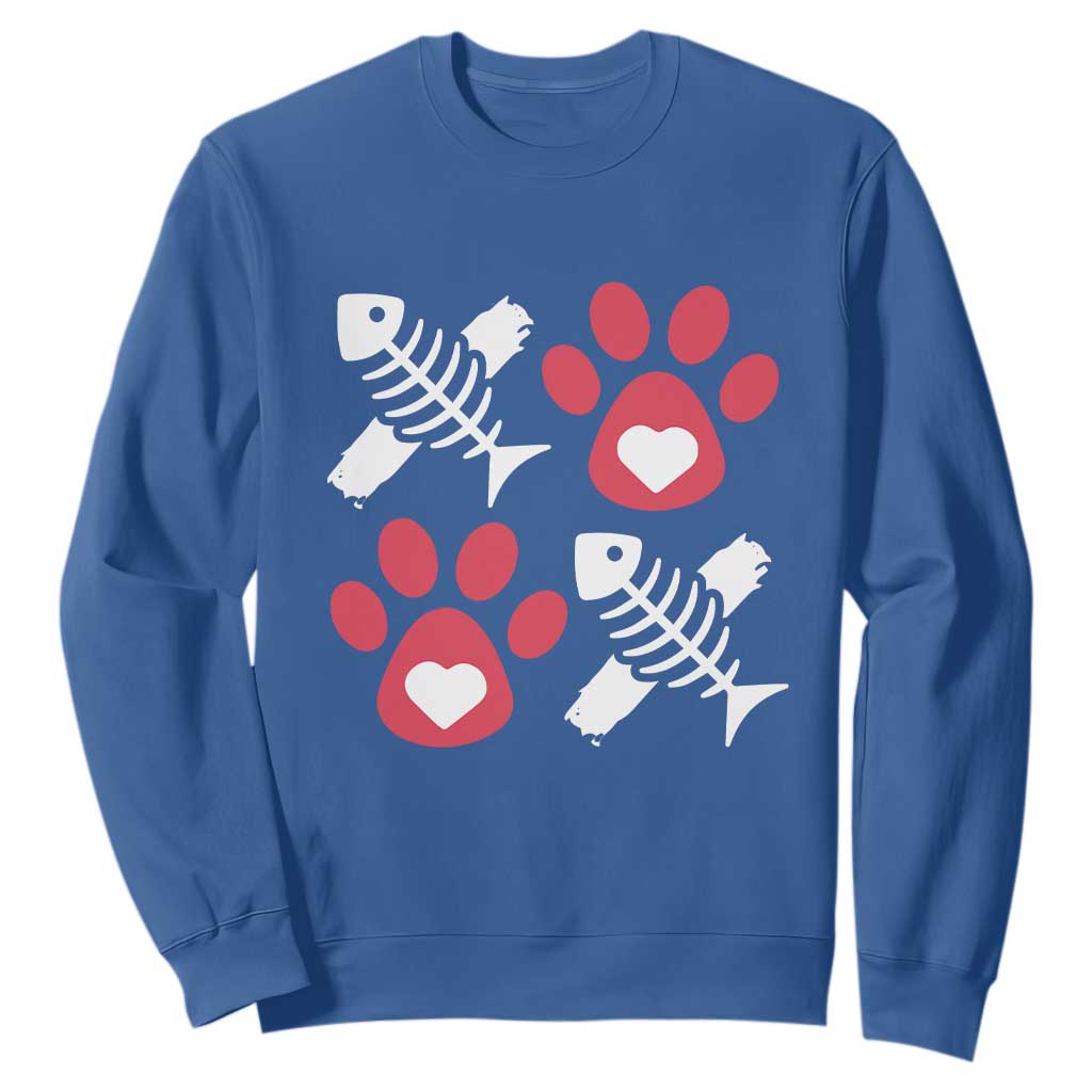 Valentine's Day Cat Lover Sweatshirt Cute Kitten Paw XO TS09 Royal Blue Print Your Wear