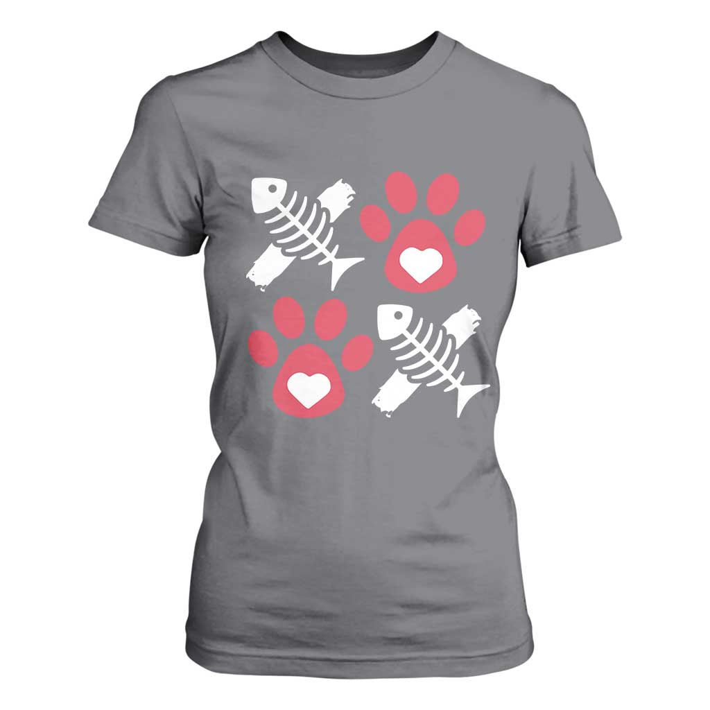 Valentine's Day Cat Lover T Shirt For Women Cute Kitten Paw XO TS09 Charcoal Print Your Wear