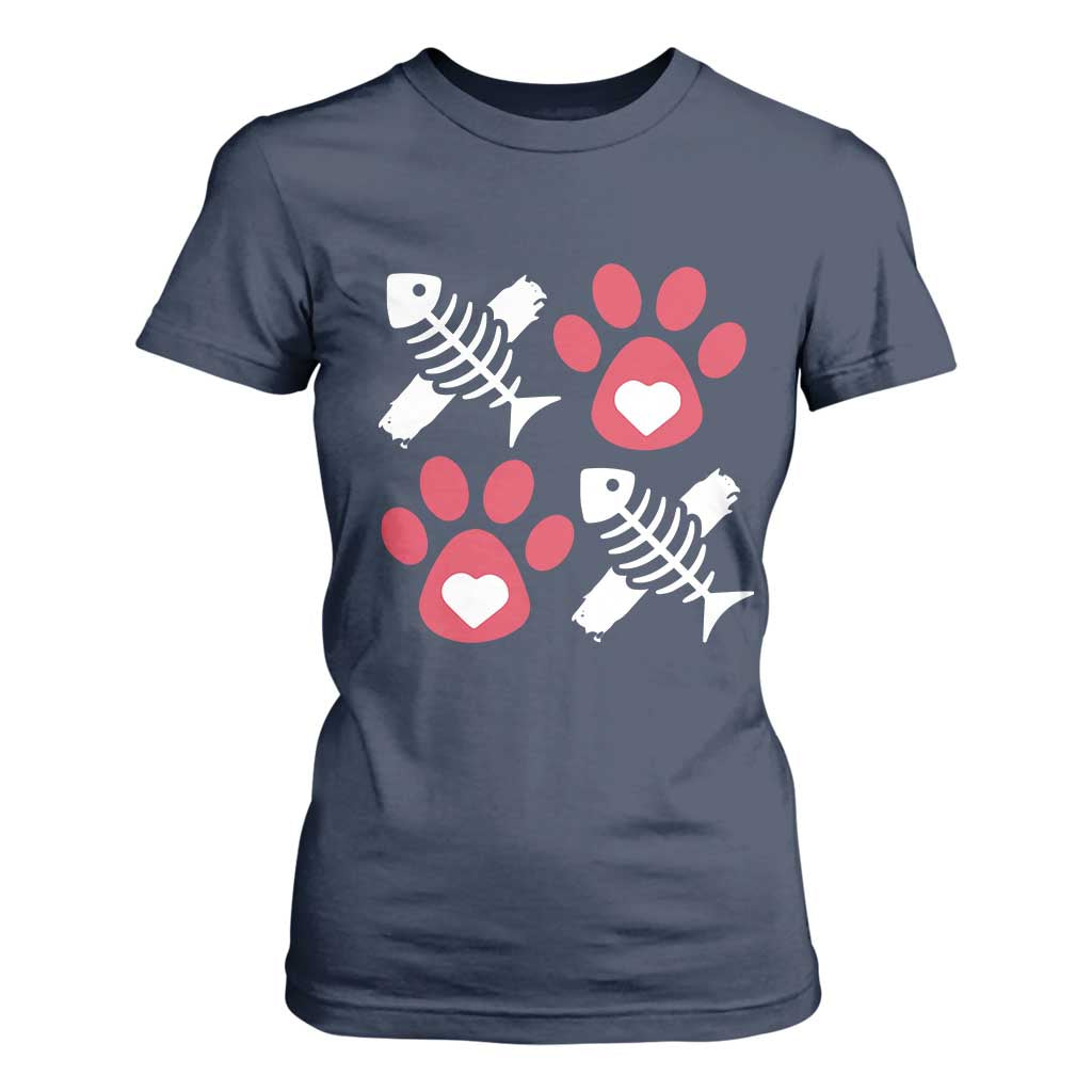 Valentine's Day Cat Lover T Shirt For Women Cute Kitten Paw XO TS09 Navy Print Your Wear