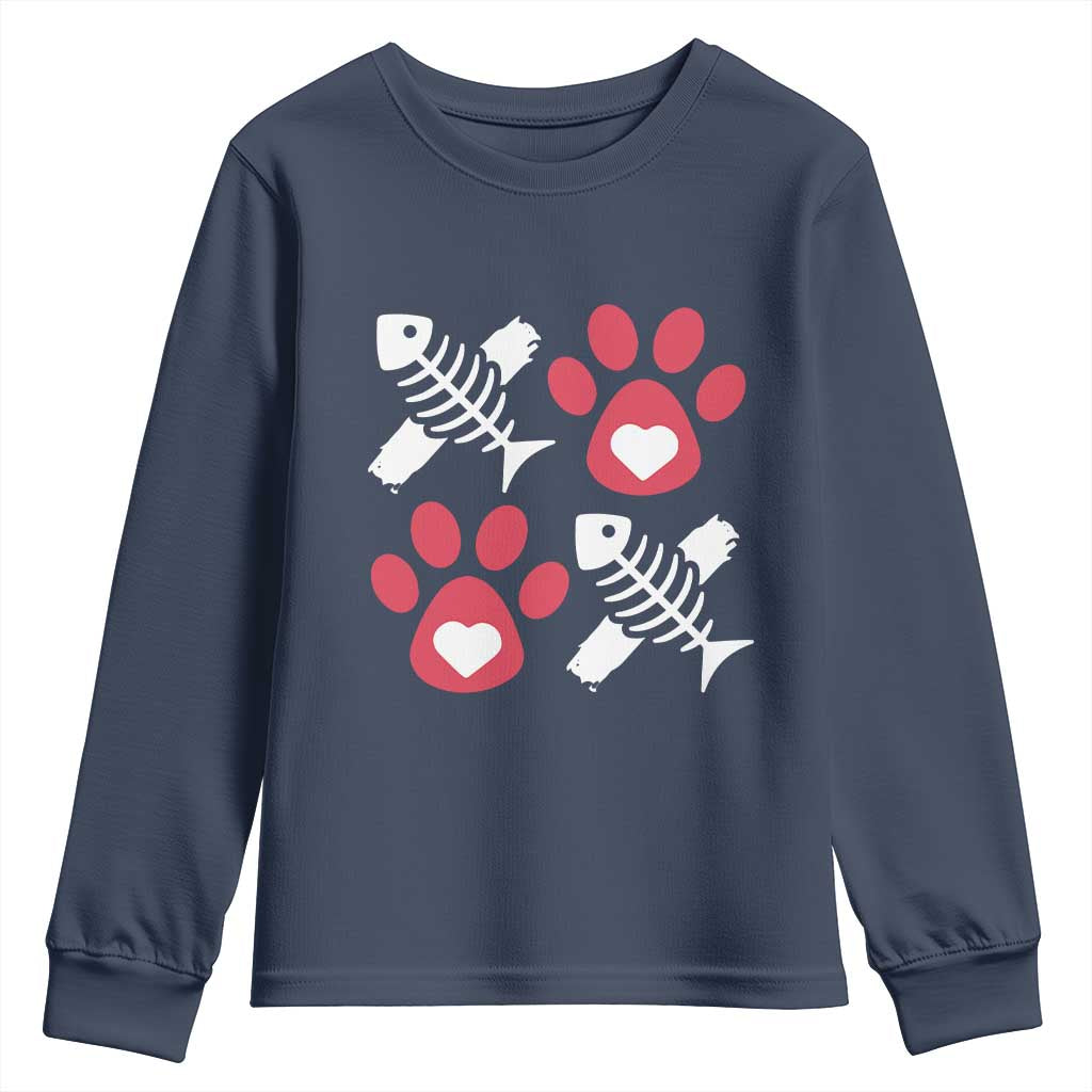 Valentine's Day Cat Lover Youth Sweatshirt Cute Kitten Paw XO TS09 Navy Print Your Wear