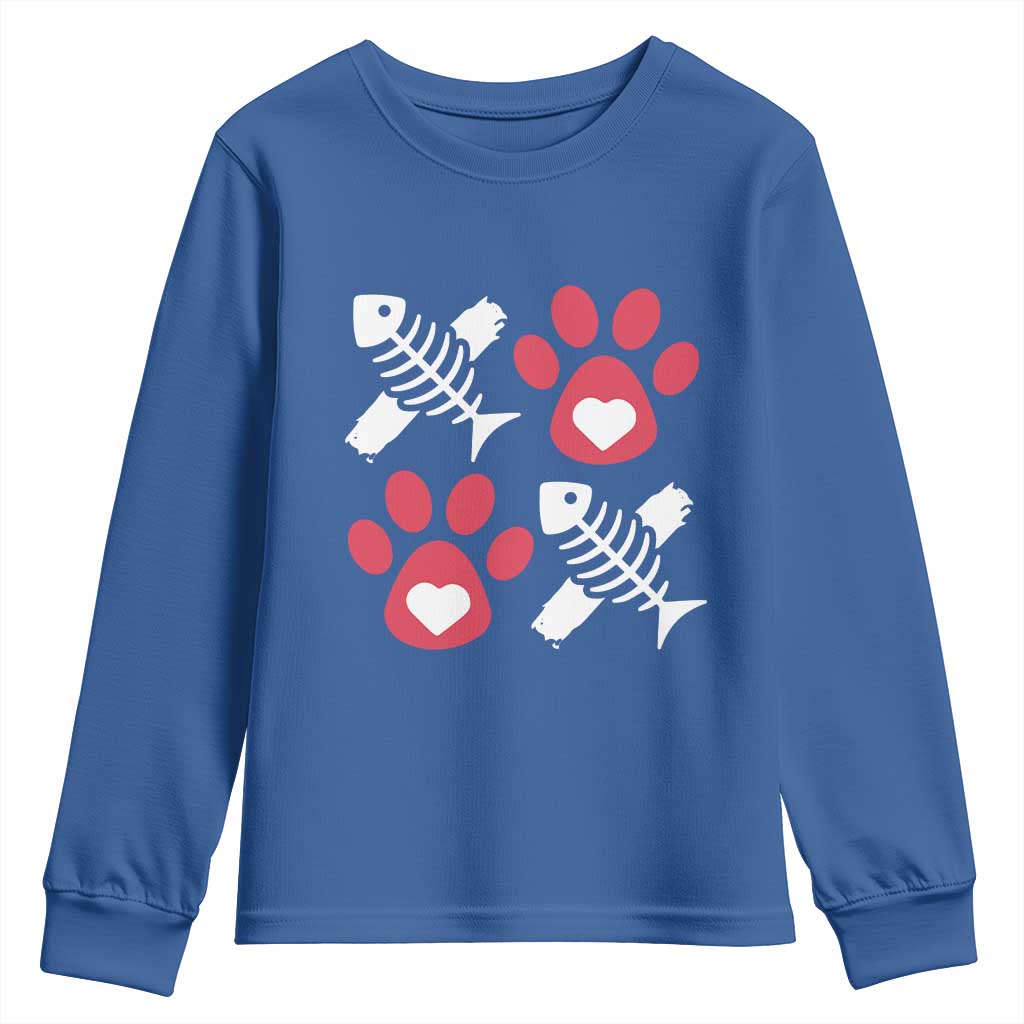 Valentine's Day Cat Lover Youth Sweatshirt Cute Kitten Paw XO TS09 Royal Blue Print Your Wear