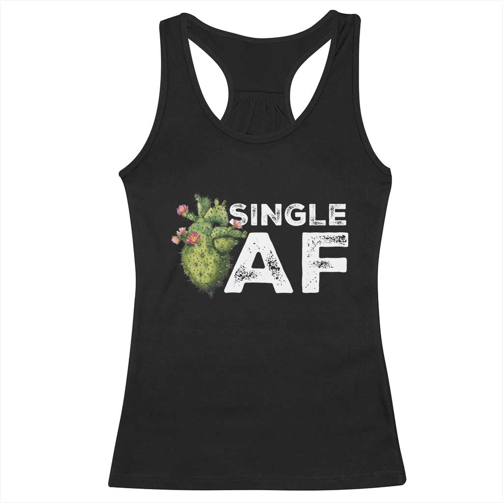 Funny Anti Valentine Racerback Tank Top Single AF Heart Cactus TS09 Black Print Your Wear