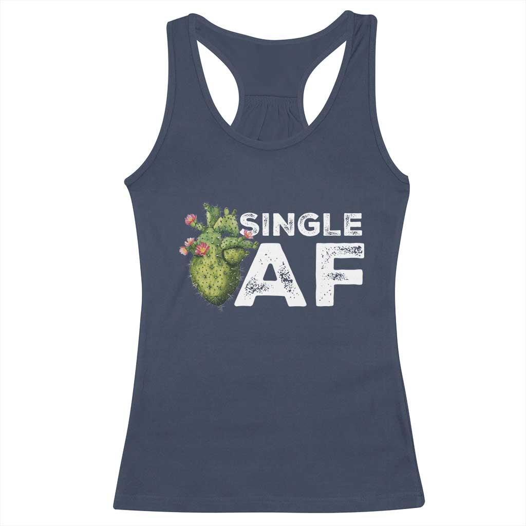 Funny Anti Valentine Racerback Tank Top Single AF Heart Cactus TS09 Navy Print Your Wear