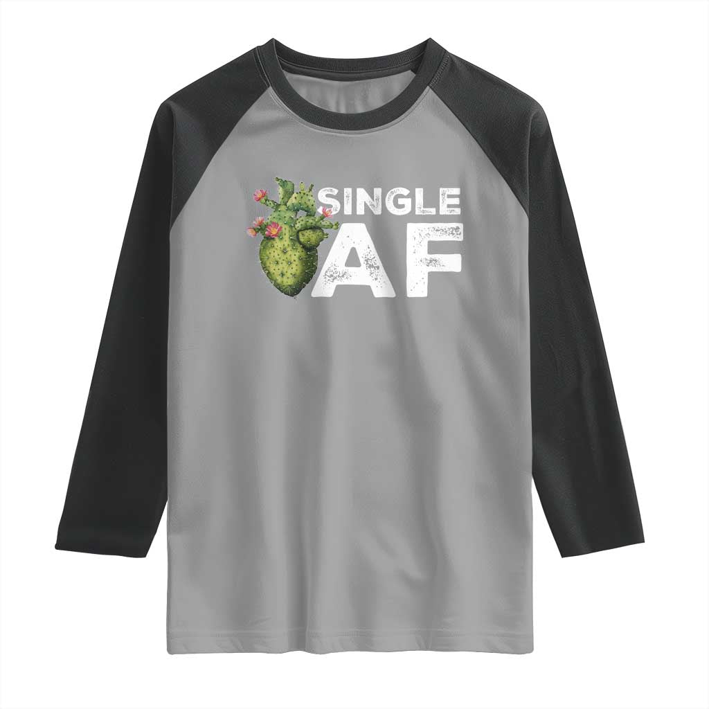 Funny Anti Valentine Raglan Shirt Single AF Heart Cactus TS09 Sport Gray Black Print Your Wear