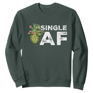 Funny Anti Valentine Sweatshirt Single AF Heart Cactus TS09 Dark Forest Green Print Your Wear