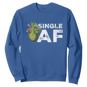 Funny Anti Valentine Sweatshirt Single AF Heart Cactus TS09 Royal Blue Print Your Wear