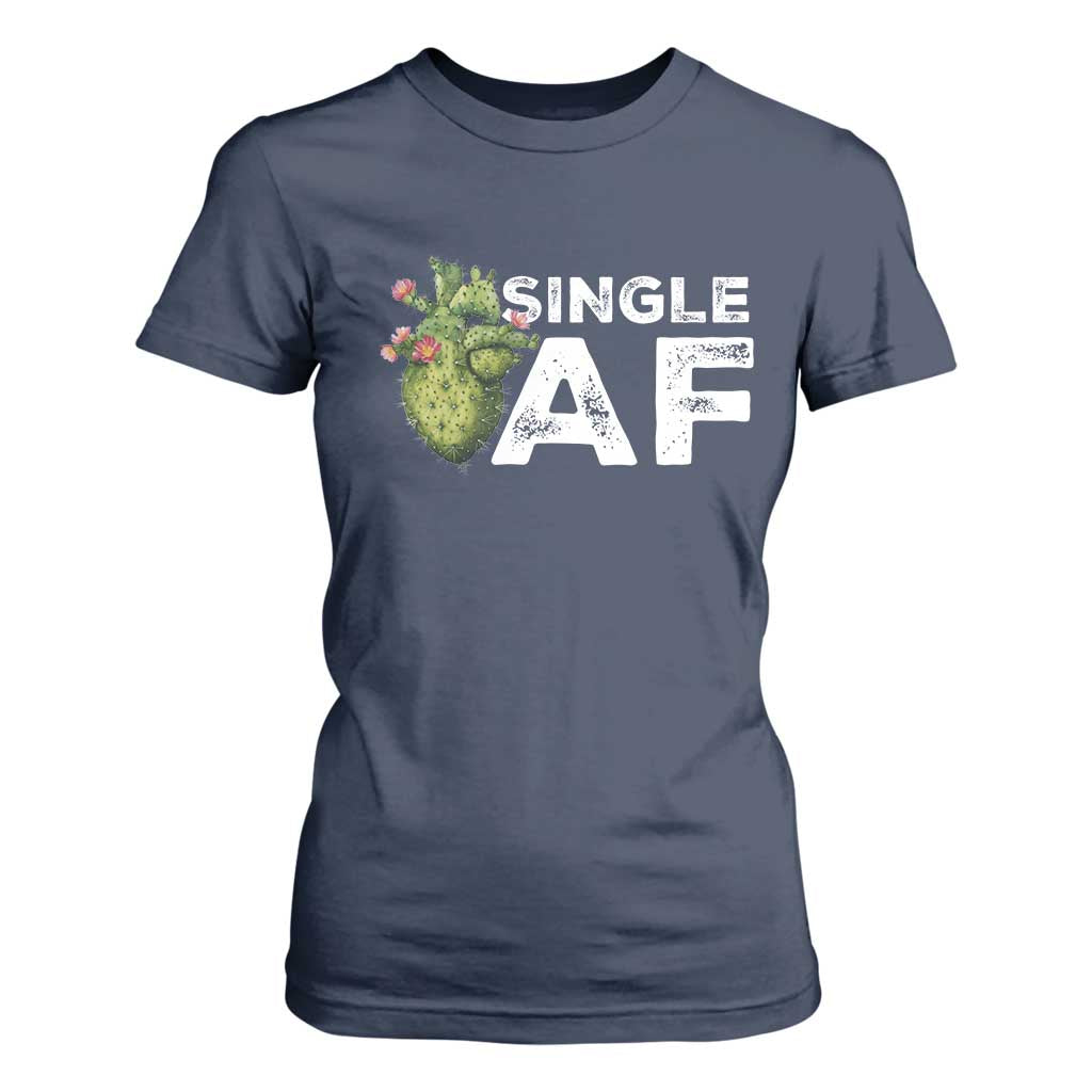 Funny Anti Valentine T Shirt For Women Single AF Heart Cactus TS09 Navy Print Your Wear
