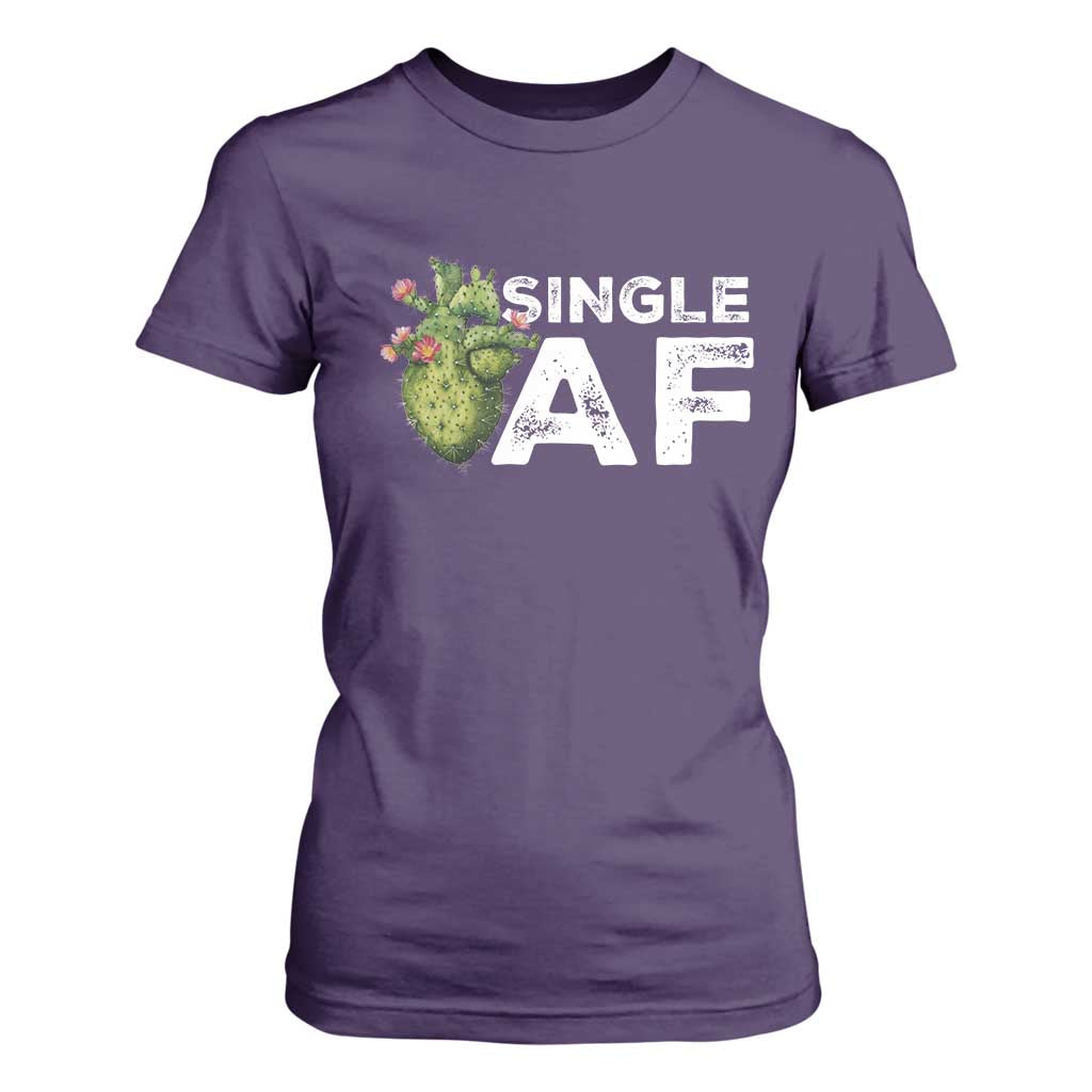 Funny Anti Valentine T Shirt For Women Single AF Heart Cactus TS09 Purple Print Your Wear