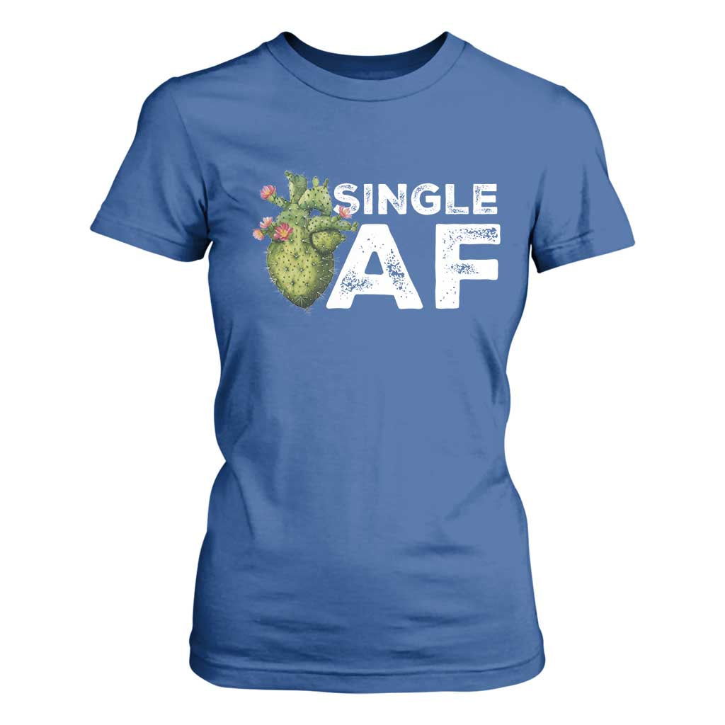 Funny Anti Valentine T Shirt For Women Single AF Heart Cactus TS09 Royal Blue Print Your Wear