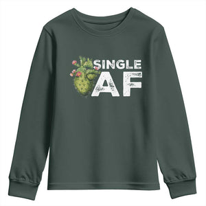 Funny Anti Valentine Youth Sweatshirt Single AF Heart Cactus TS09 Dark Forest Green Print Your Wear