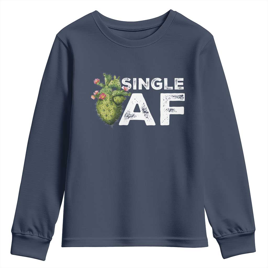 Funny Anti Valentine Youth Sweatshirt Single AF Heart Cactus TS09 Navy Print Your Wear