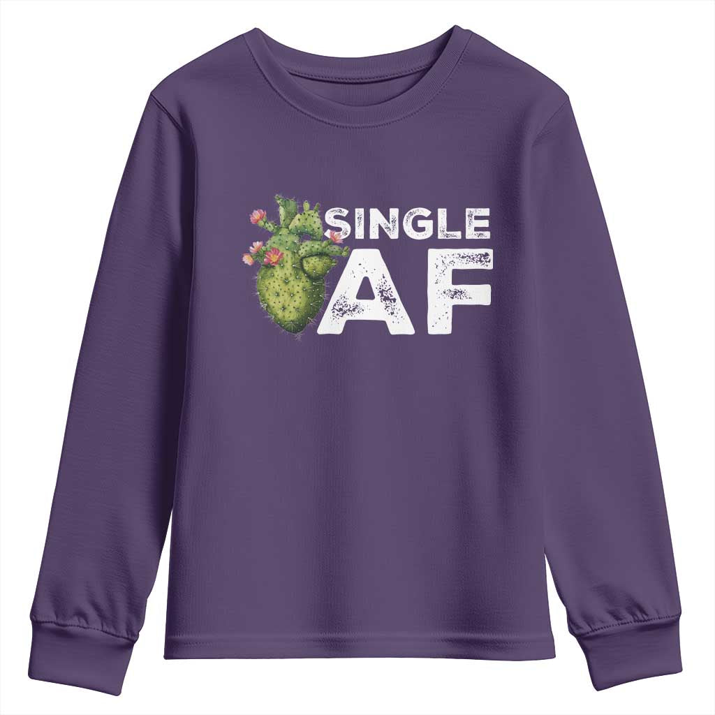 Funny Anti Valentine Youth Sweatshirt Single AF Heart Cactus TS09 Purple Print Your Wear