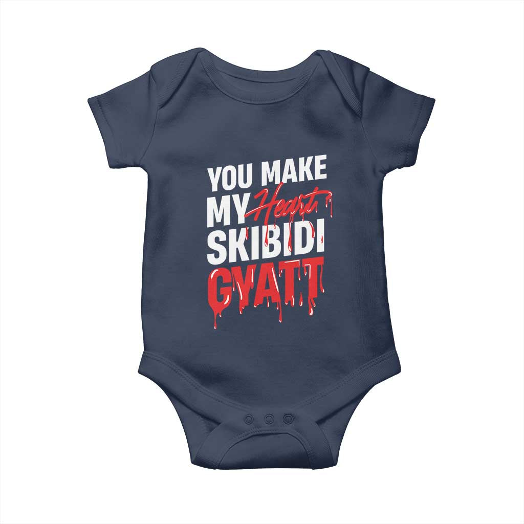 Funny Meme Valentine's Day Baby Onesie You Make My Heart Skibidi Gyatt TS09 Navy Print Your Wear