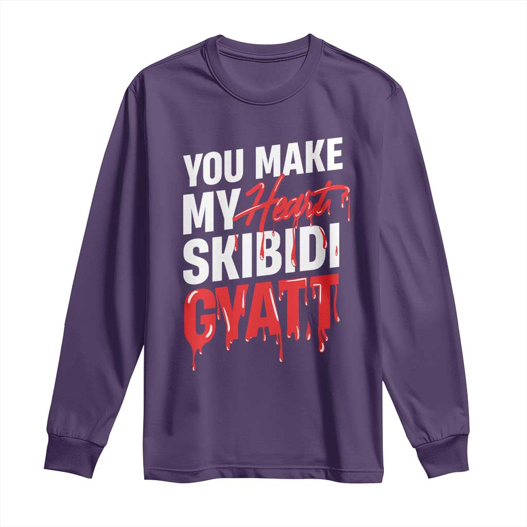 Funny Meme Valentine's Day Long Sleeve Shirt You Make My Heart Skibidi Gyatt TS09 Purple Print Your Wear