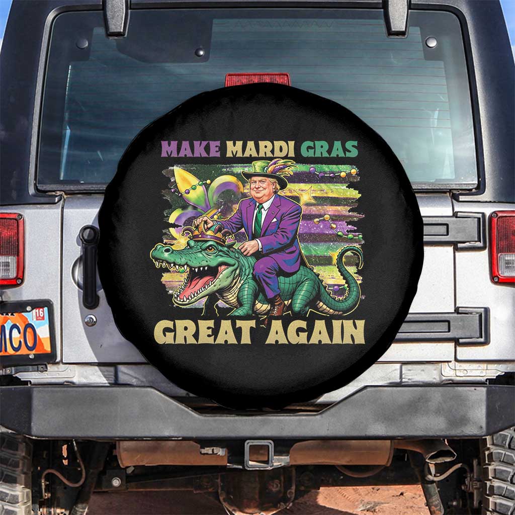 Funny Mardi Gras Trump Spare Tire Cover Make Mardi Gras Great Again Alligator Louisiana TS09 No hole Black Print Your Wear
