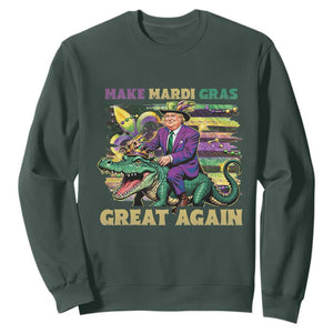 Funny Mardi Gras Trump Sweatshirt Make Mardi Gras Great Again Alligator Louisiana TS09 Dark Forest Green Print Your Wear