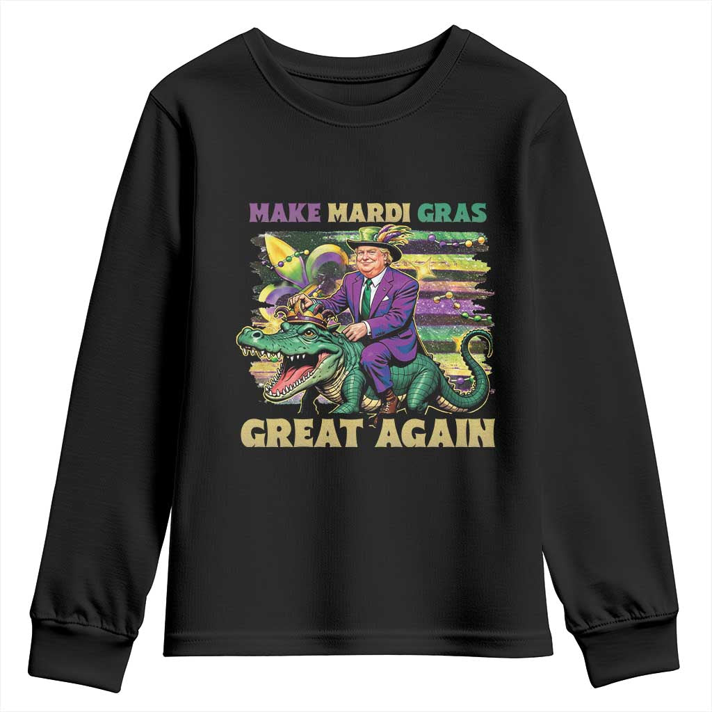 Funny Mardi Gras Trump Youth Sweatshirt Make Mardi Gras Great Again Alligator Louisiana TS09 Black Print Your Wear
