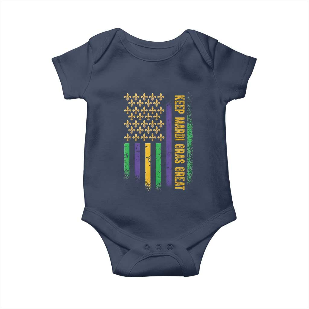 Keep Mardi Gras Great Baby Onesie American Flag Fleur De Lis TS09 Navy Print Your Wear