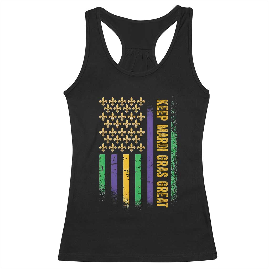 Keep Mardi Gras Great Racerback Tank Top American Flag Fleur De Lis TS09 Black Print Your Wear