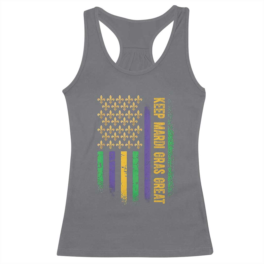 Keep Mardi Gras Great Racerback Tank Top American Flag Fleur De Lis TS09 Charcoal Print Your Wear