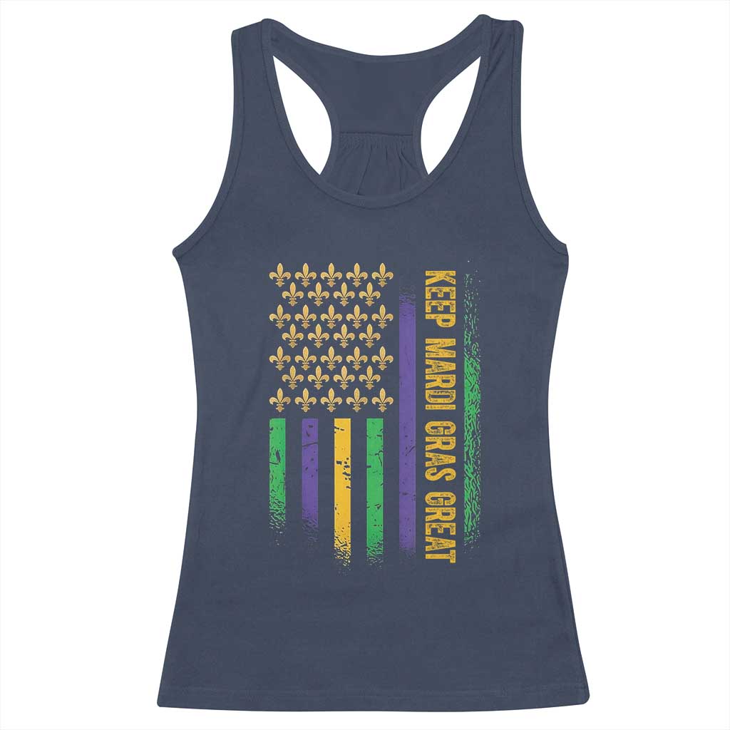 Keep Mardi Gras Great Racerback Tank Top American Flag Fleur De Lis TS09 Navy Print Your Wear