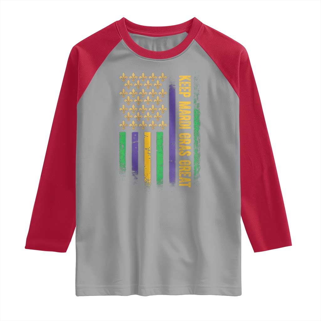 Keep Mardi Gras Great Raglan Shirt American Flag Fleur De Lis TS09 Sport Gray Red Print Your Wear