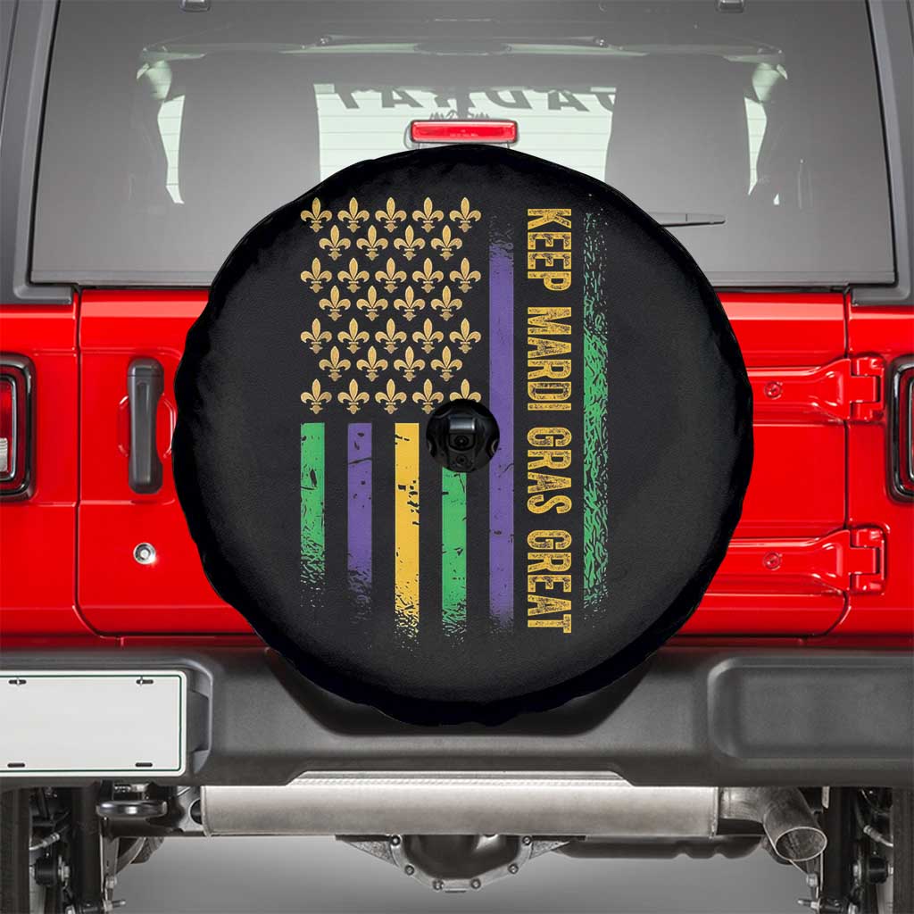 Keep Mardi Gras Great Spare Tire Cover American Flag Fleur De Lis TS09 Black Print Your Wear