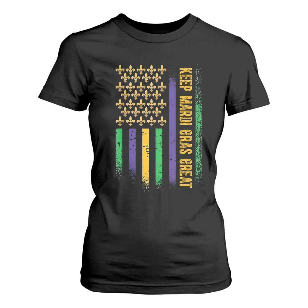 Keep Mardi Gras Great T Shirt For Women American Flag Fleur De Lis TS09 Black Print Your Wear