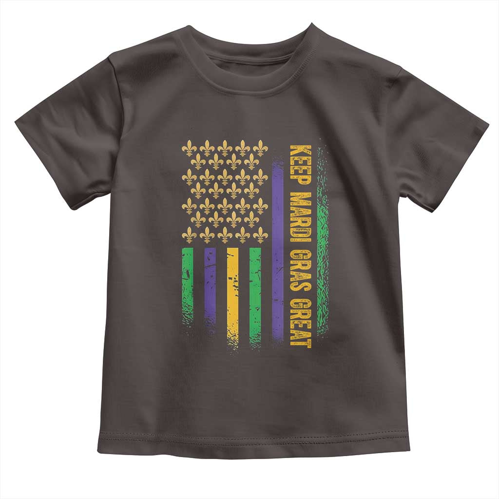 Keep Mardi Gras Great Toddler T Shirt American Flag Fleur De Lis TS09 Dark Chocolate Print Your Wear