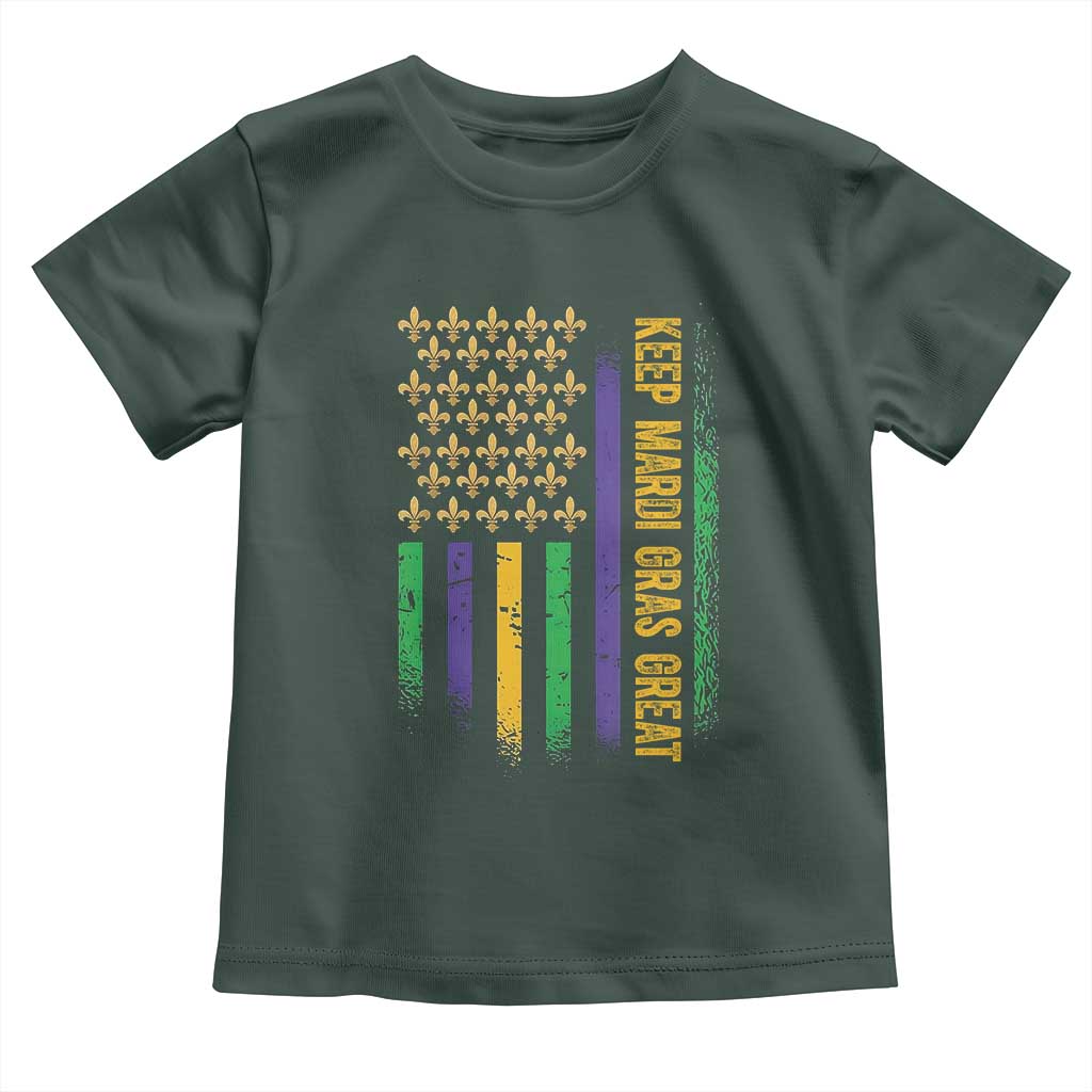 Keep Mardi Gras Great Toddler T Shirt American Flag Fleur De Lis TS09 Dark Forest Green Print Your Wear