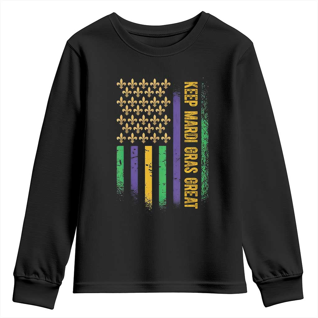Keep Mardi Gras Great Youth Sweatshirt American Flag Fleur De Lis TS09 Black Print Your Wear