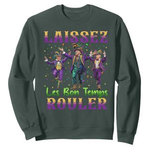 Funny Mardi Gras Trump Sweatshirt Laissez Les Bon Temps Rouler Trump Dancing TS09 Dark Forest Green Print Your Wear