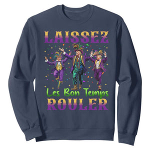 Funny Mardi Gras Trump Sweatshirt Laissez Les Bon Temps Rouler Trump Dancing TS09 Navy Print Your Wear