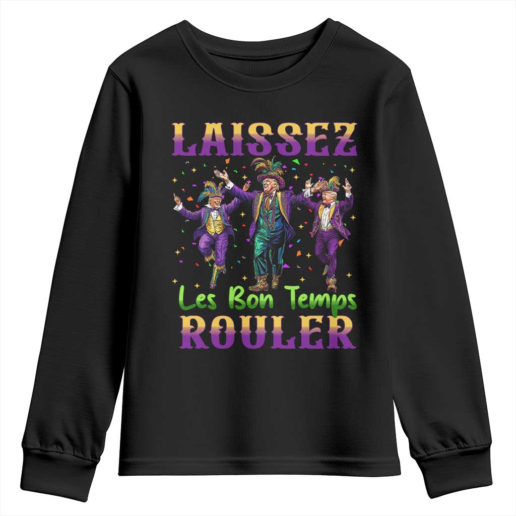 Funny Mardi Gras Trump Youth Sweatshirt Laissez Les Bon Temps Rouler Trump Dancing TS09 Black Print Your Wear