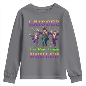 Funny Mardi Gras Trump Youth Sweatshirt Laissez Les Bon Temps Rouler Trump Dancing TS09 Charcoal Print Your Wear